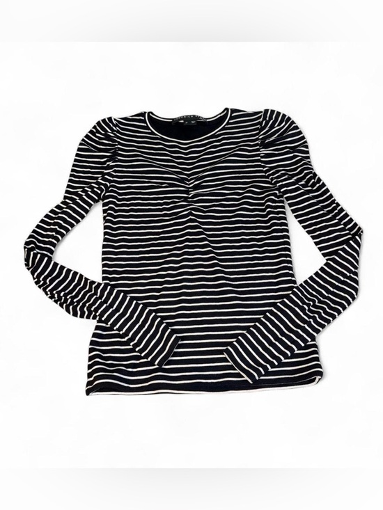 Veronica Beard Tops - Veronica Beard Striped Long-Sleeve Puff Shoulder Top - Black/White